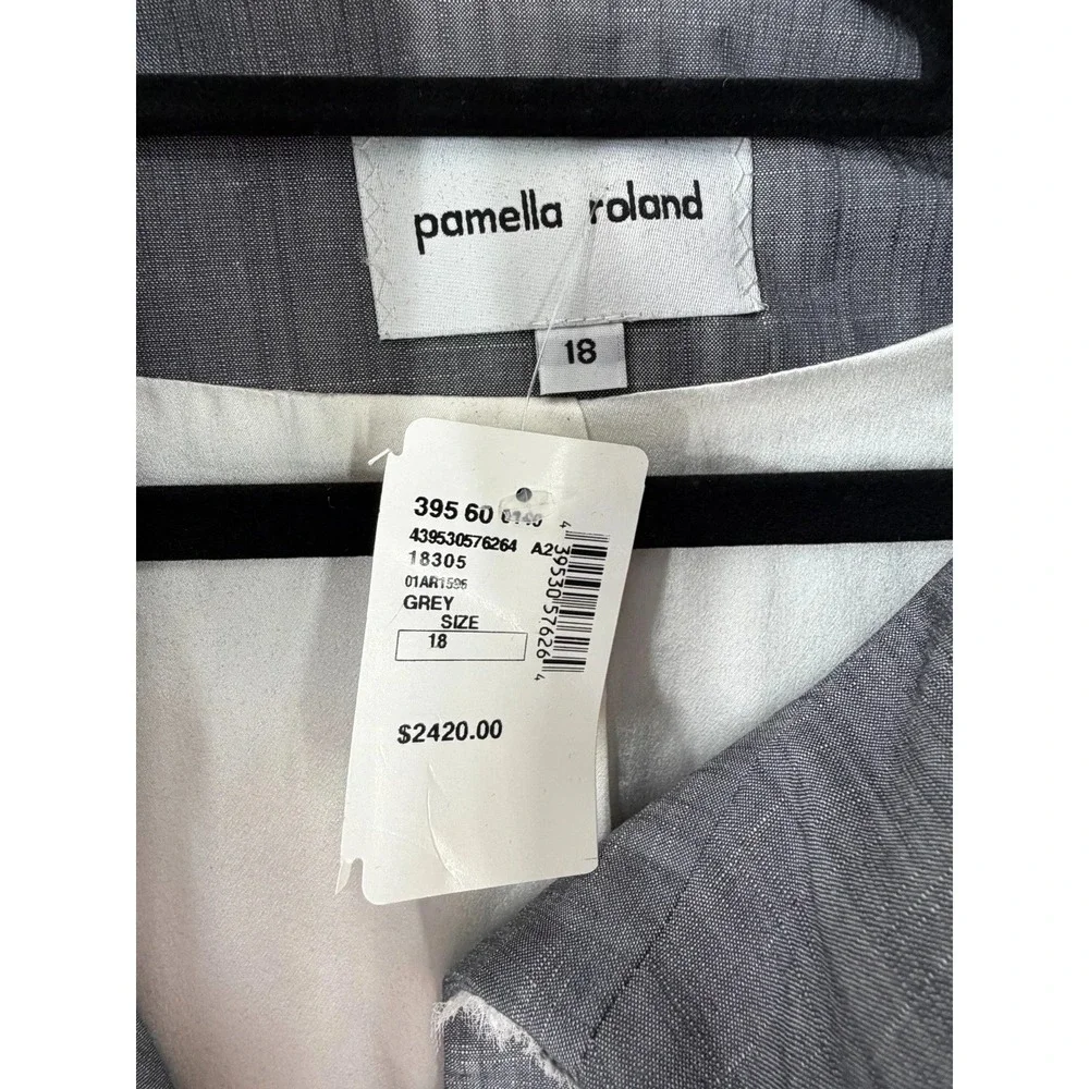 Pamella Roland 2 Pc Dress Coat Set Womens 18 Gray Luxe Floral Lace Trim Evening